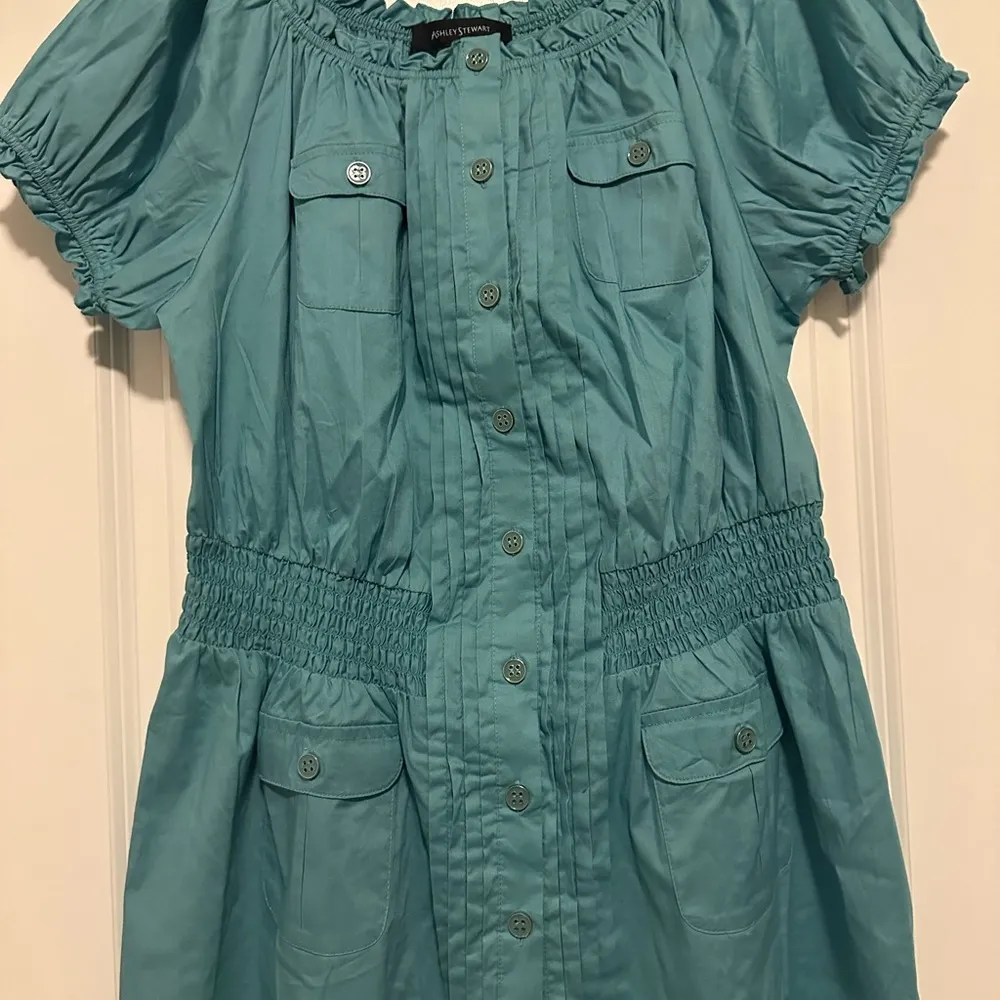 Ashley Steward Women’s Size 14 Short Sleeve Solid Green Button Down Green Blouse - Image 6