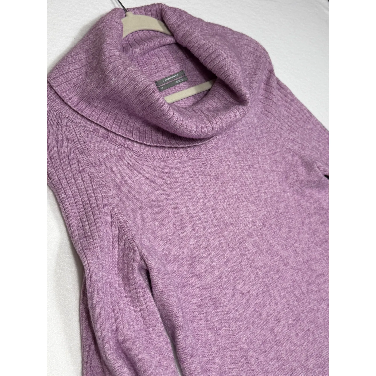 By Anthropologie Lavender Cowl Neck Ribbed Sleeve Sweater XS - Image 2