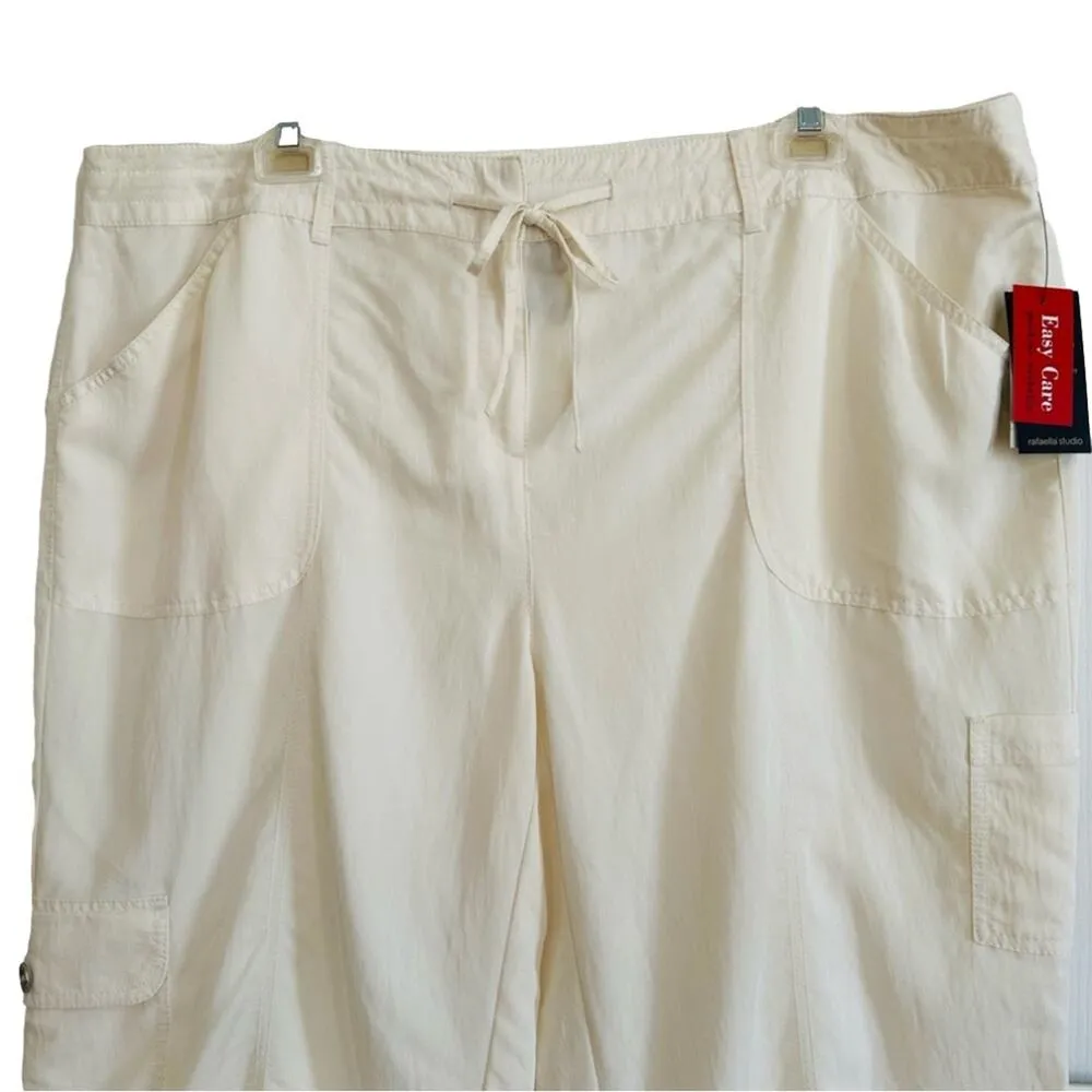 Rafaella Studio Capri Pants Cream Lightweight Pockets Cargo Plus Size 22W NEW - Image 3