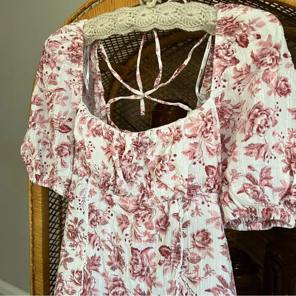 Minkpink Love Story Mini Dress Floral Tie Back Size Large - Image 6