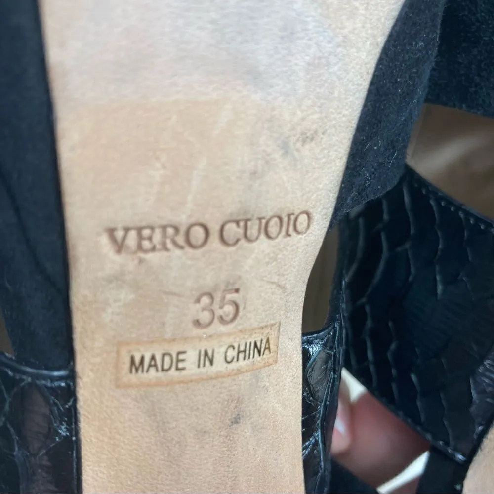 Barneys New York Co Op Black Snake Suede Peep Toe Heeled Platform Booties 35‎ Size 5 - Image 11