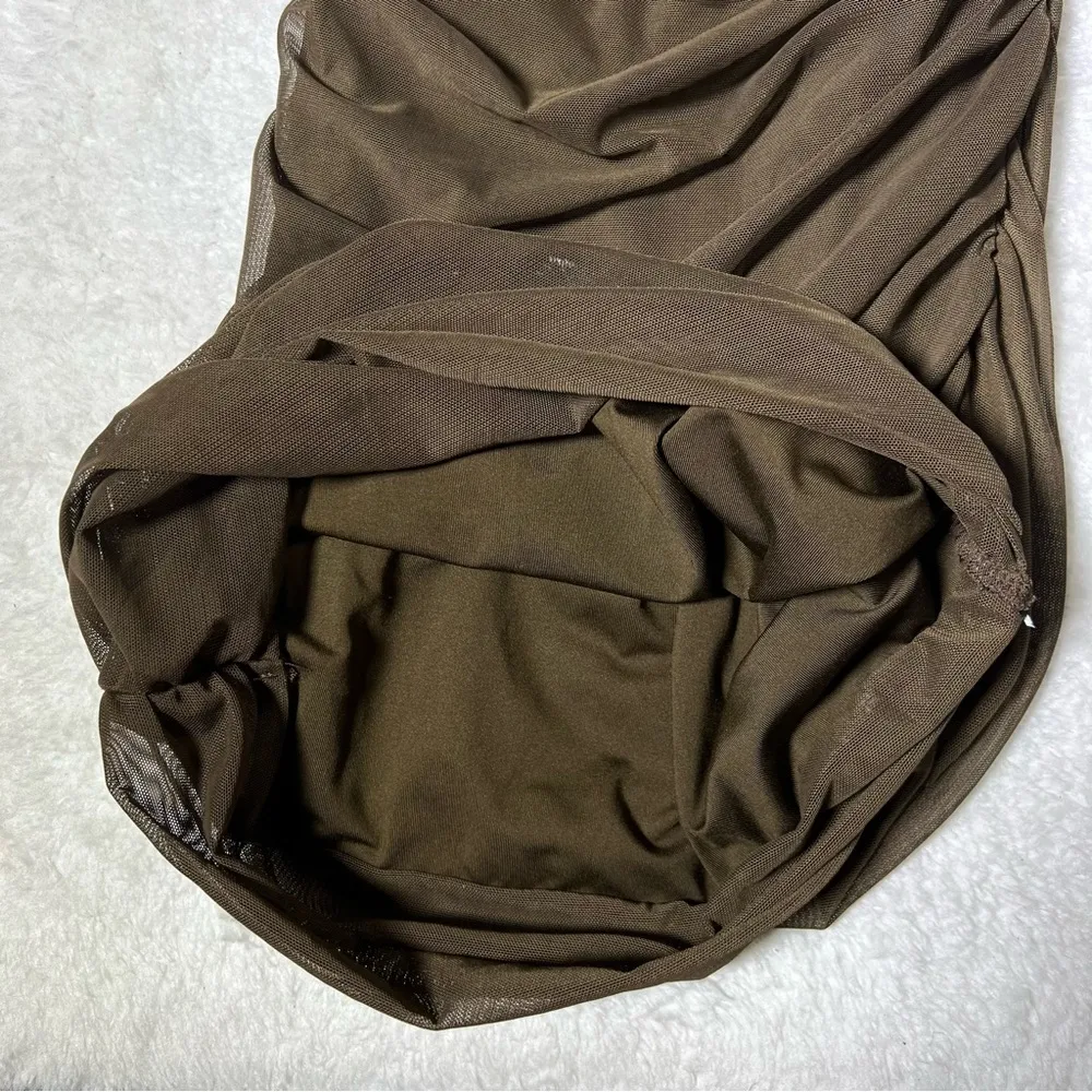 Princess Polly Brown Charvi Ruched Mesh Mini Dress - Image 6