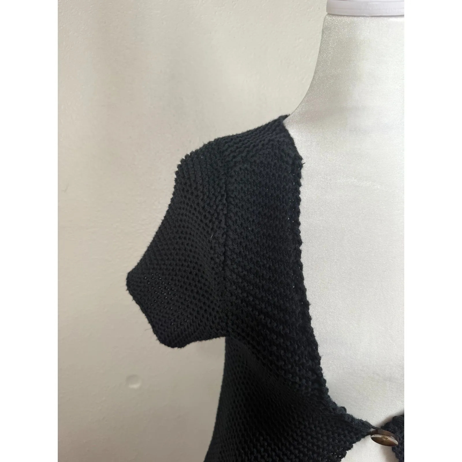 Y2k Banana Republic Black Knit Cardigan Womens Sz S 2000s Grunge Short Sleeve - Image 2