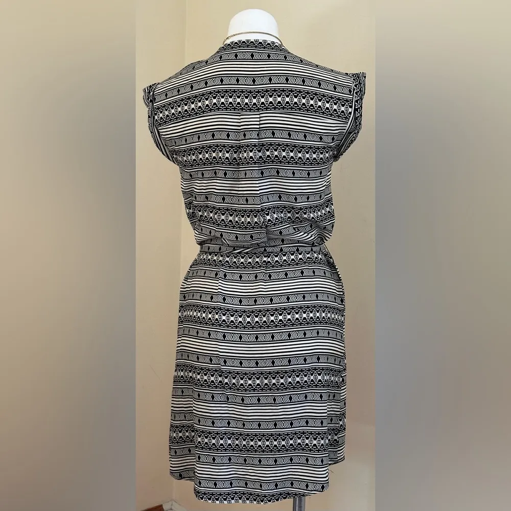 5/48 Black & White Geometric Collared ButtonDown  Sleeveless Tie Dress S… - Image 3