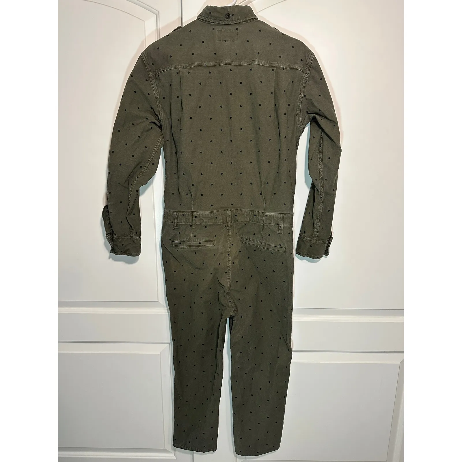 Current/Elliott The Crew‎ Coverall Polkadot Jumpsuit Boilersuit Army Green M / 2 - Image 4