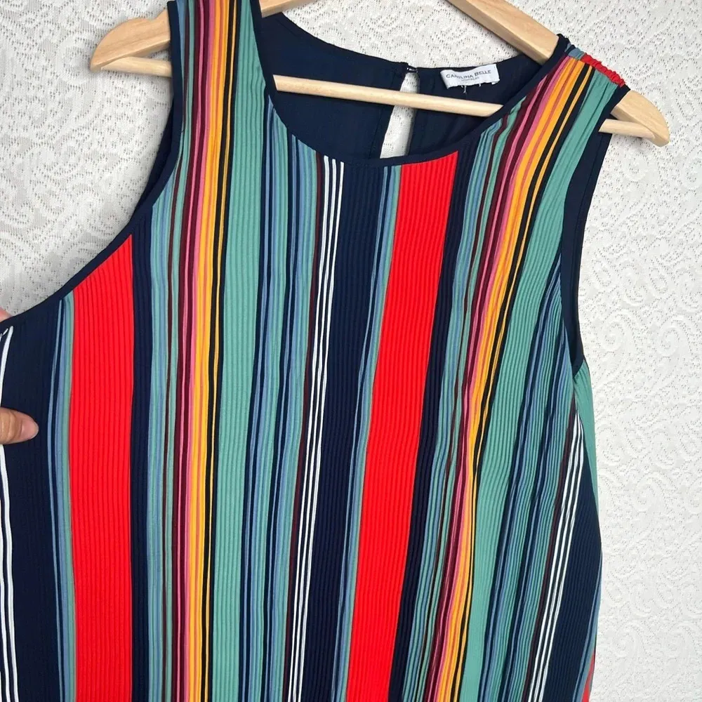 Carolina Belle Striped Pleated Dress Size L Multicolor Knee Length Sleeveless - Image 4