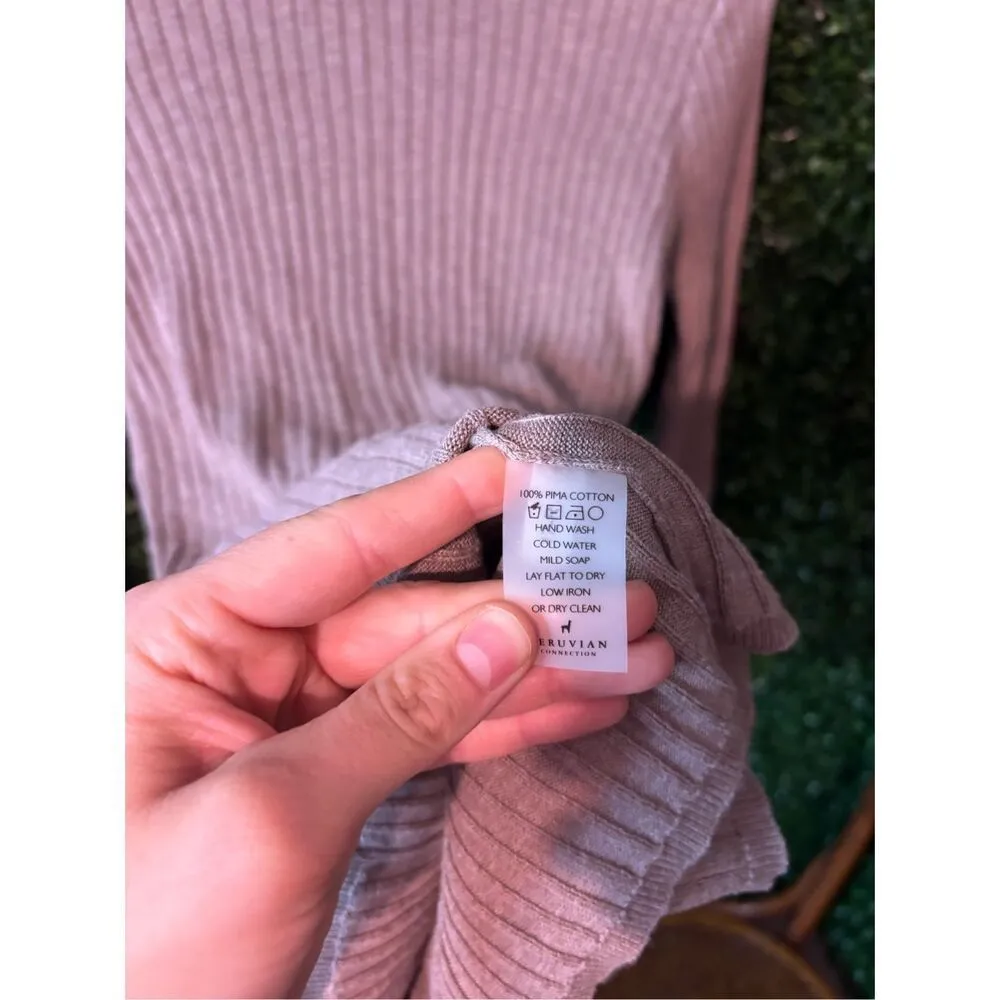 Peruvian Connection Tan Turtleneck Long Sleeve Sz Medium - Image 3