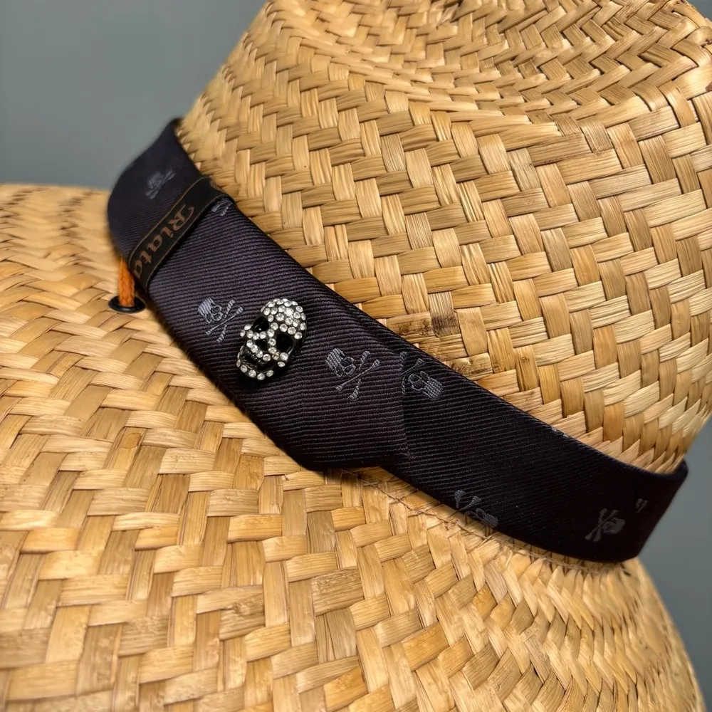 Riata Designs Unisex Straw Sun Hat with Jewel Skull Tan - Image 3