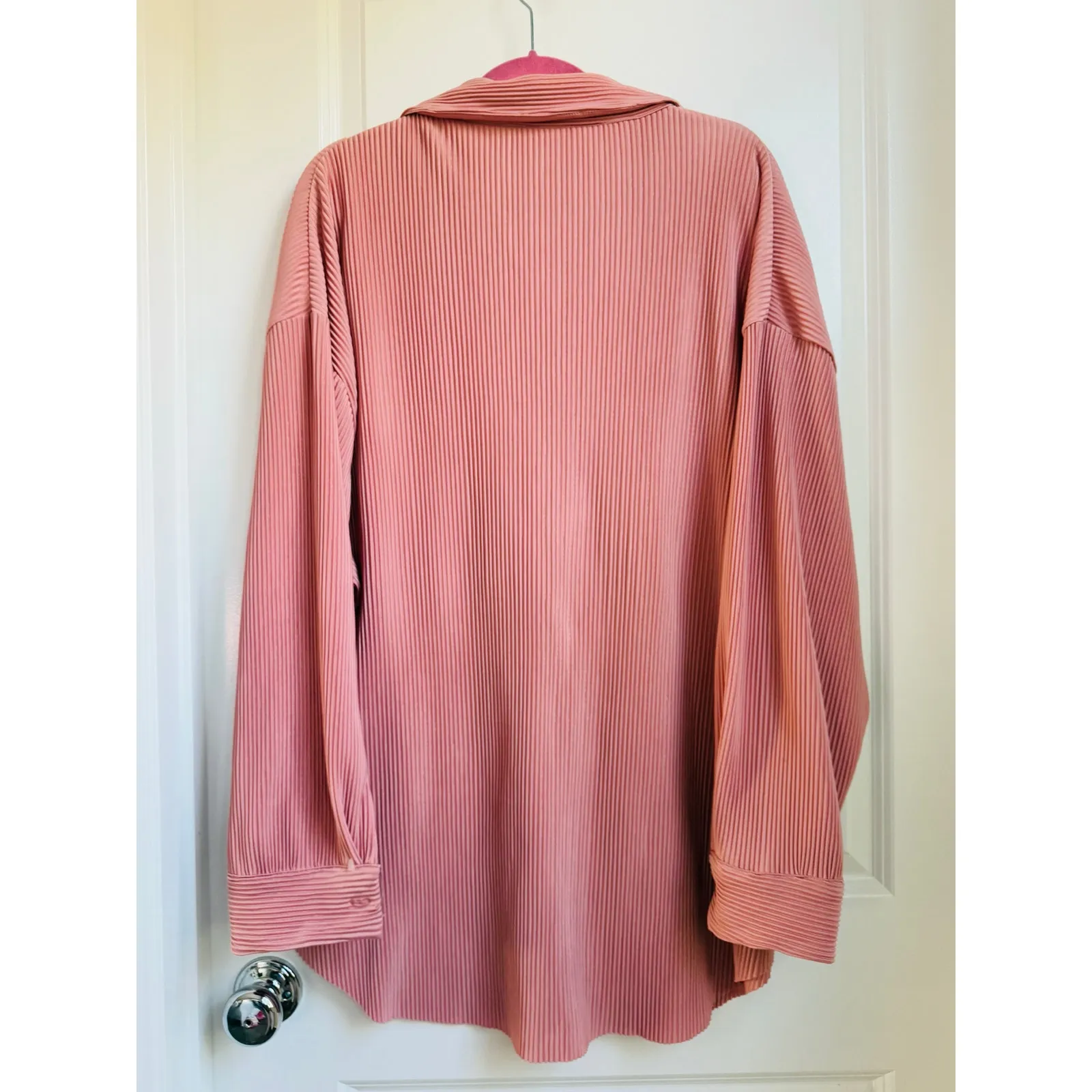 JLUXLABEL  Pink Button Down Top‎ Large Striped Relaxed Casual - Image 6