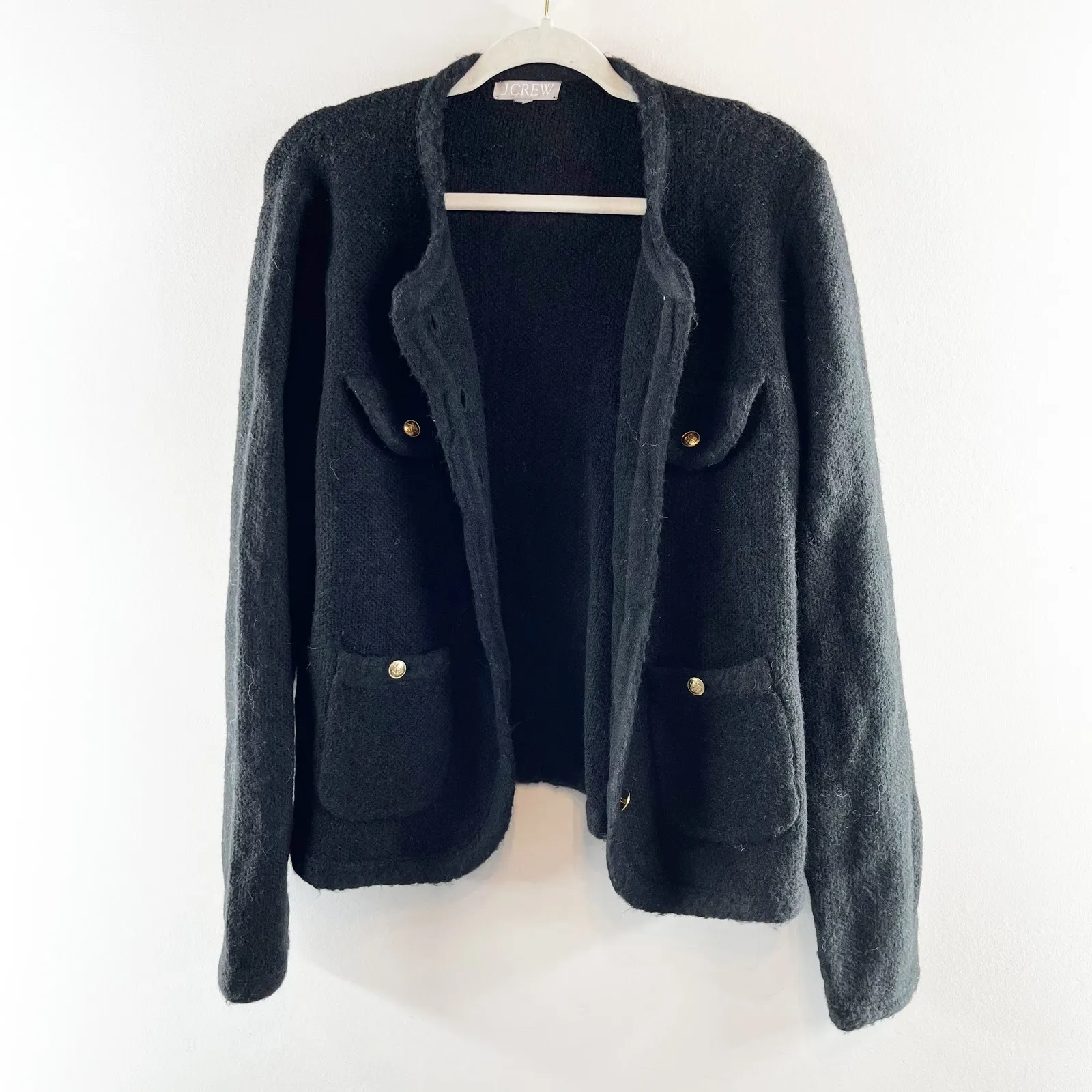 J. Crew Textured Button Up Long Sleeve Lady Jacket Cardigan Sweater Black Medium - Image 4