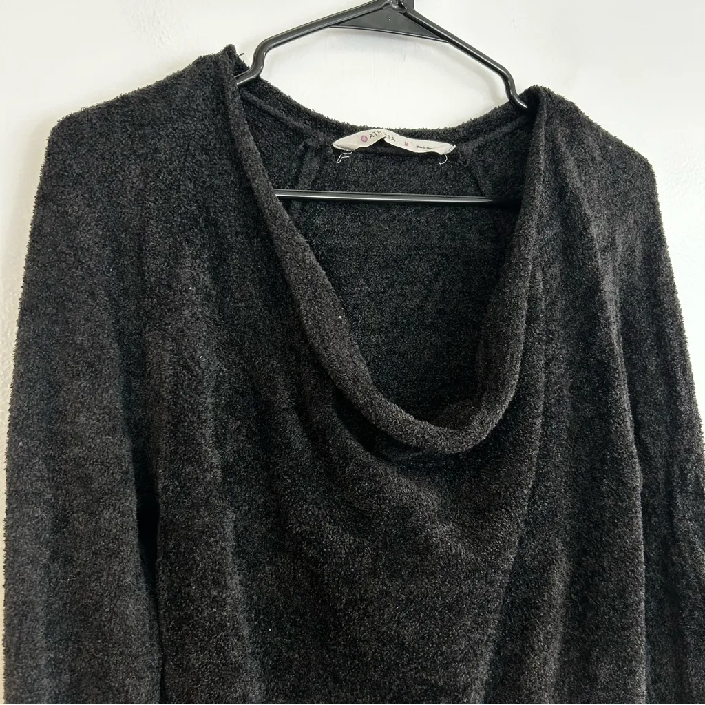 Athleta Cuddle Up Long Sleeve Black Cowl Neck Chenile Sweater Size Medium - Image 3
