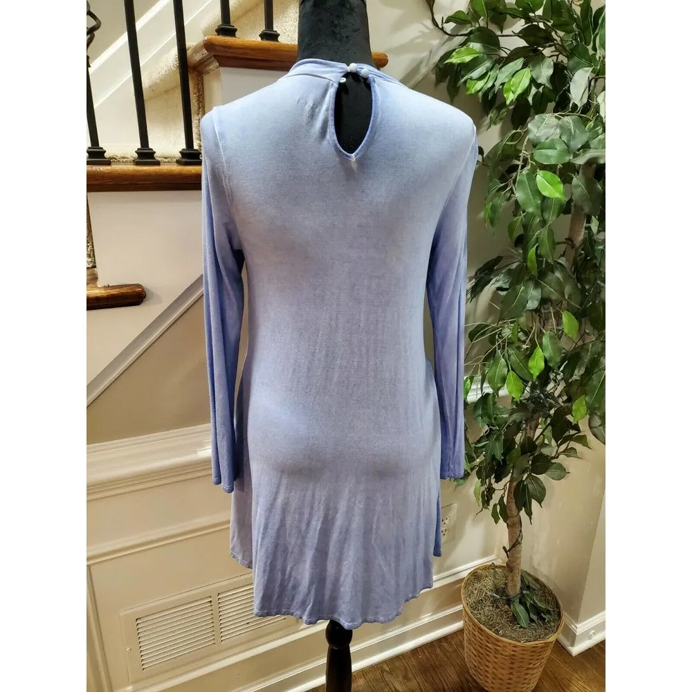 Women's Light Blue Solid Rayon Long Sleeve Mock Neck Casual Knee Length Dress XS - Image 8