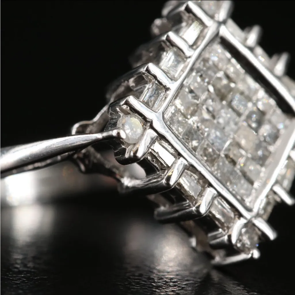 SOLID WHITE GOLD GENUINE DIAMOND .67 CTW INVISIBLE SET PRINCESS CUT RING (7) - Image 3