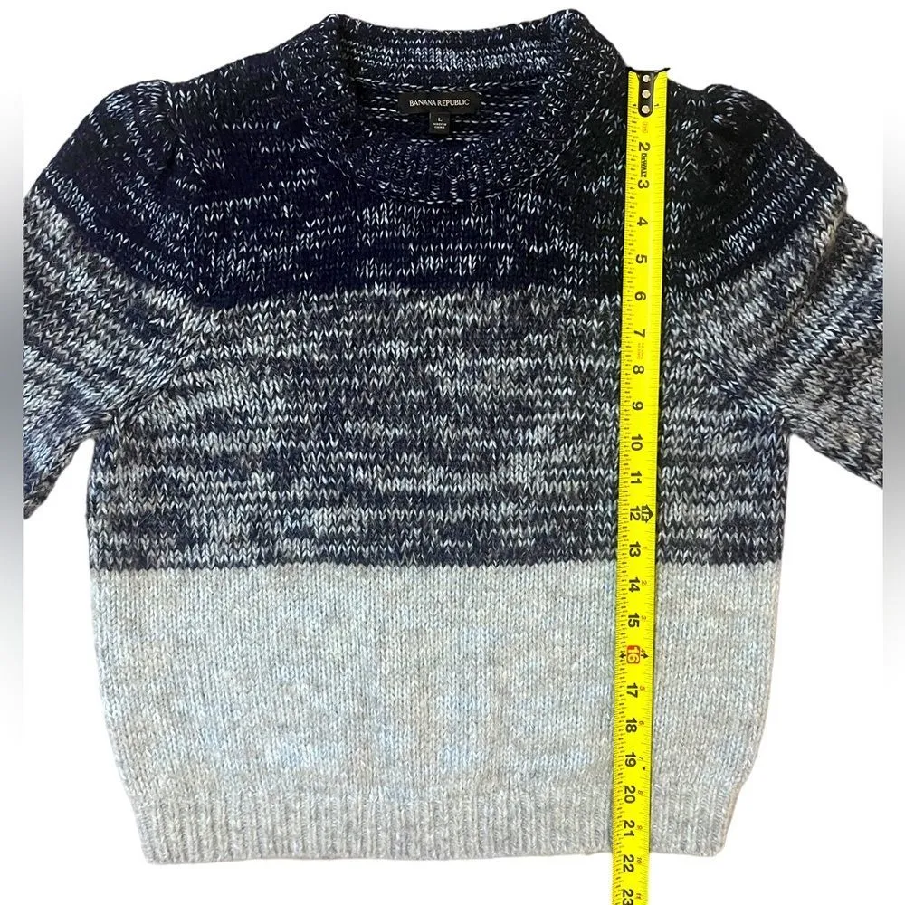 Banana Republic Pullover Sweater Merino Wool Alpaca Crew Neck Blue Stripe Large - Image 6