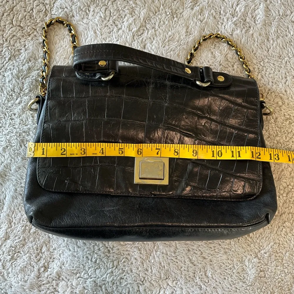 Badgley Mischka Croc Embossed Black Leather Shoulder Bag Gold Chain Link Strap - Image 9