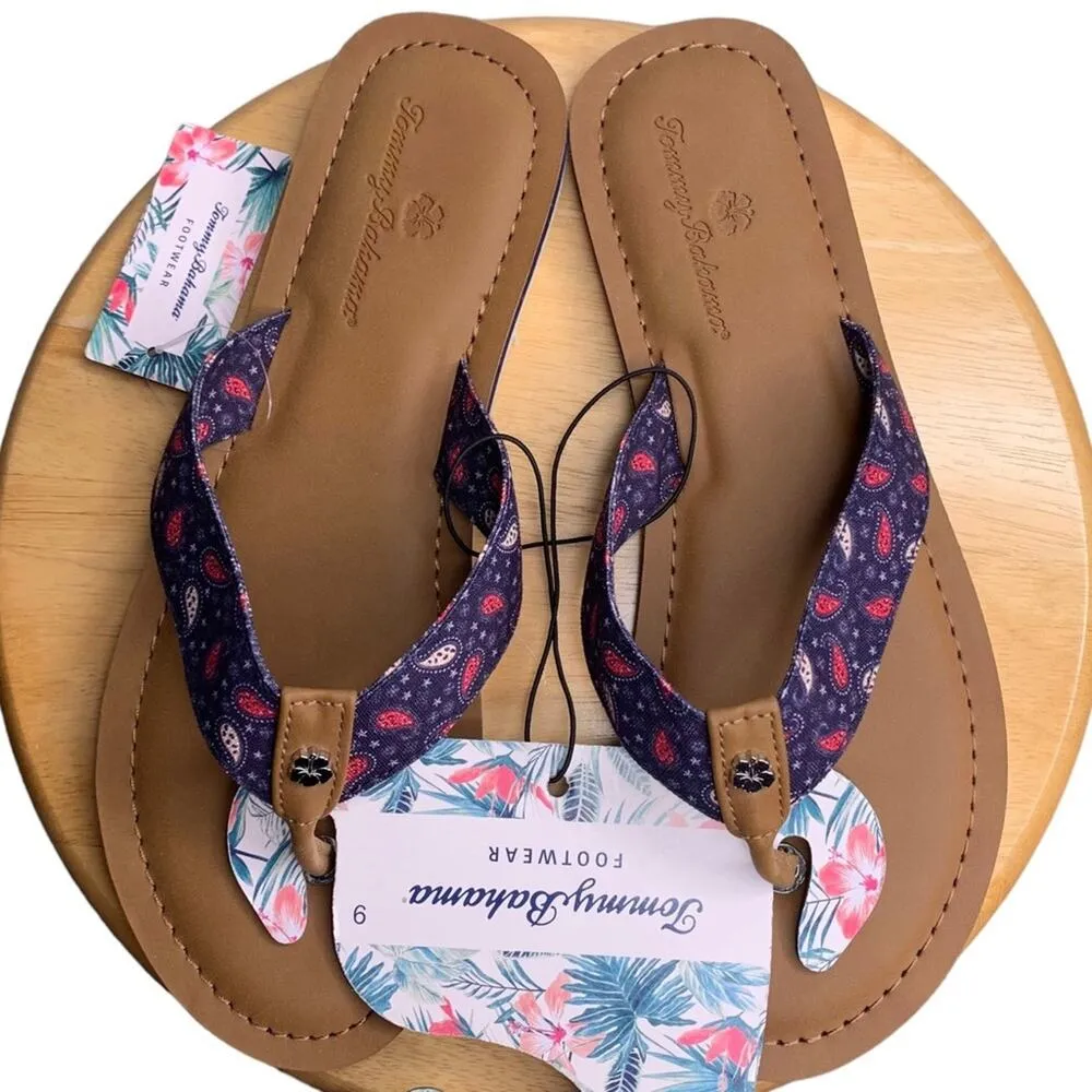 Tommy Bahama  Star Paisley Flip Flops Thong Sandals Red White Blue Silver Flower - Image 3