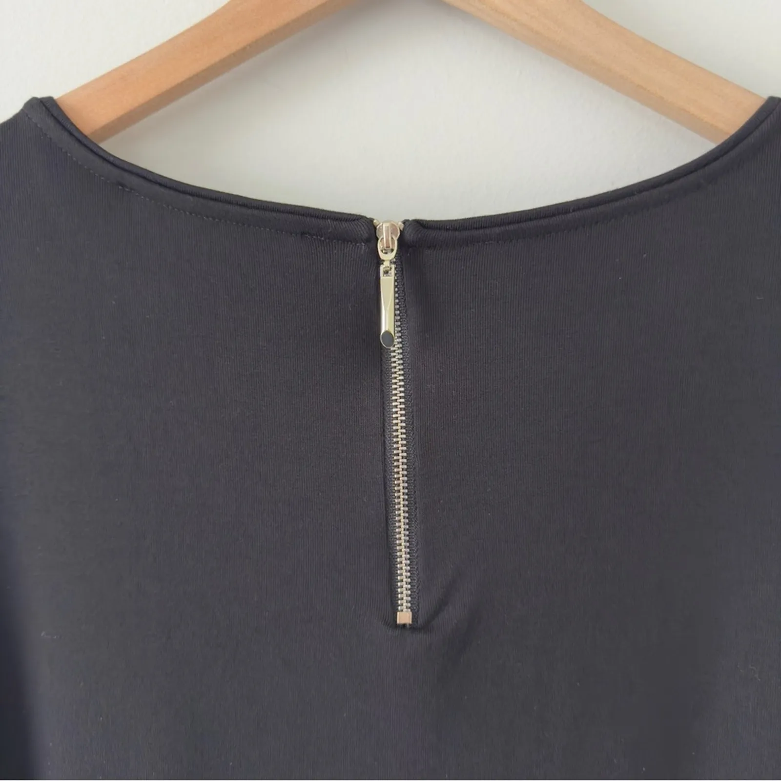 White House Black Market Bell Sleeve Sneaker Dress Classic Black Solid zip back - Image 3