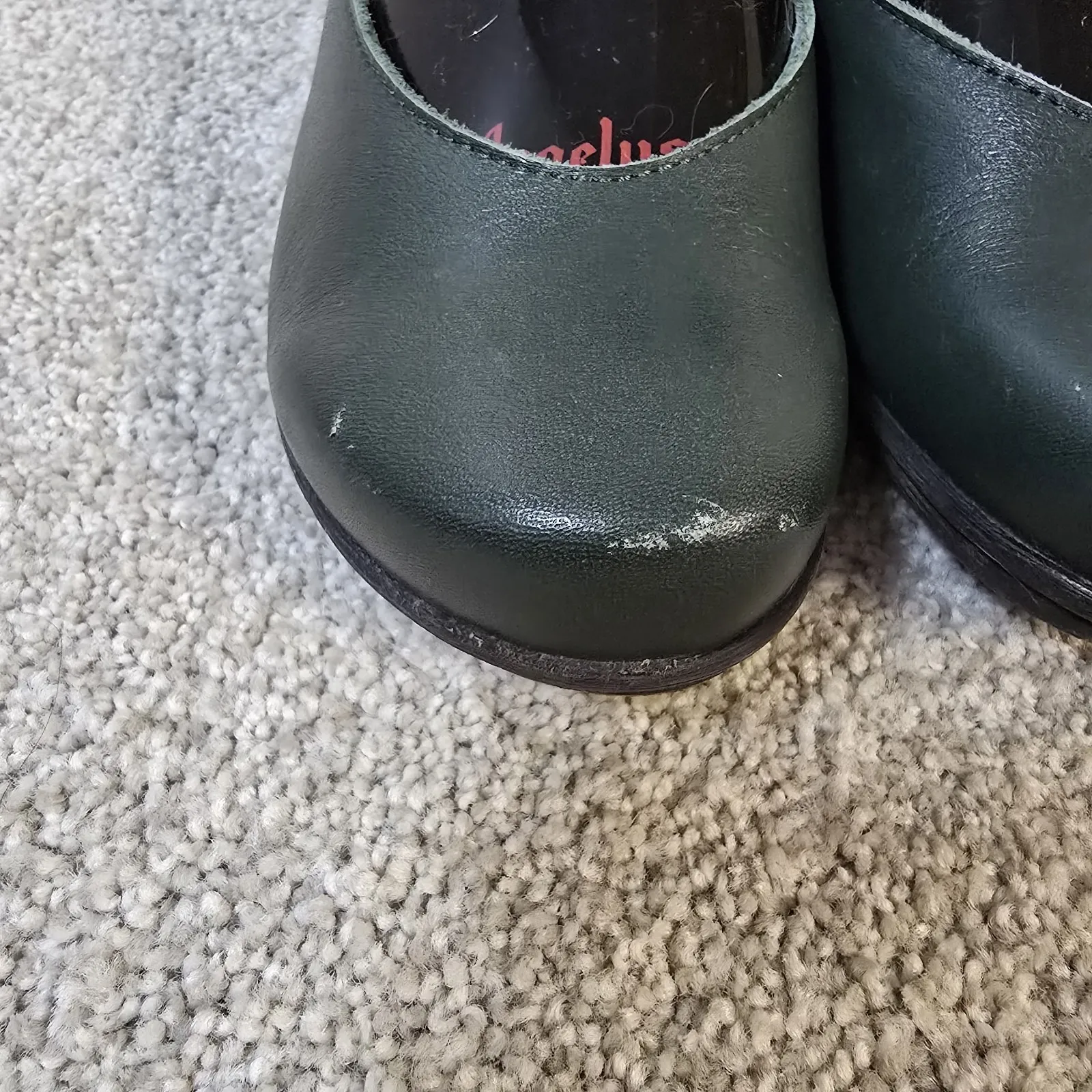 Loints of Holland Green Leather Sydney Mary Jane Shoes 38 8‎ Ankle Strap Wedge Black - Image 3