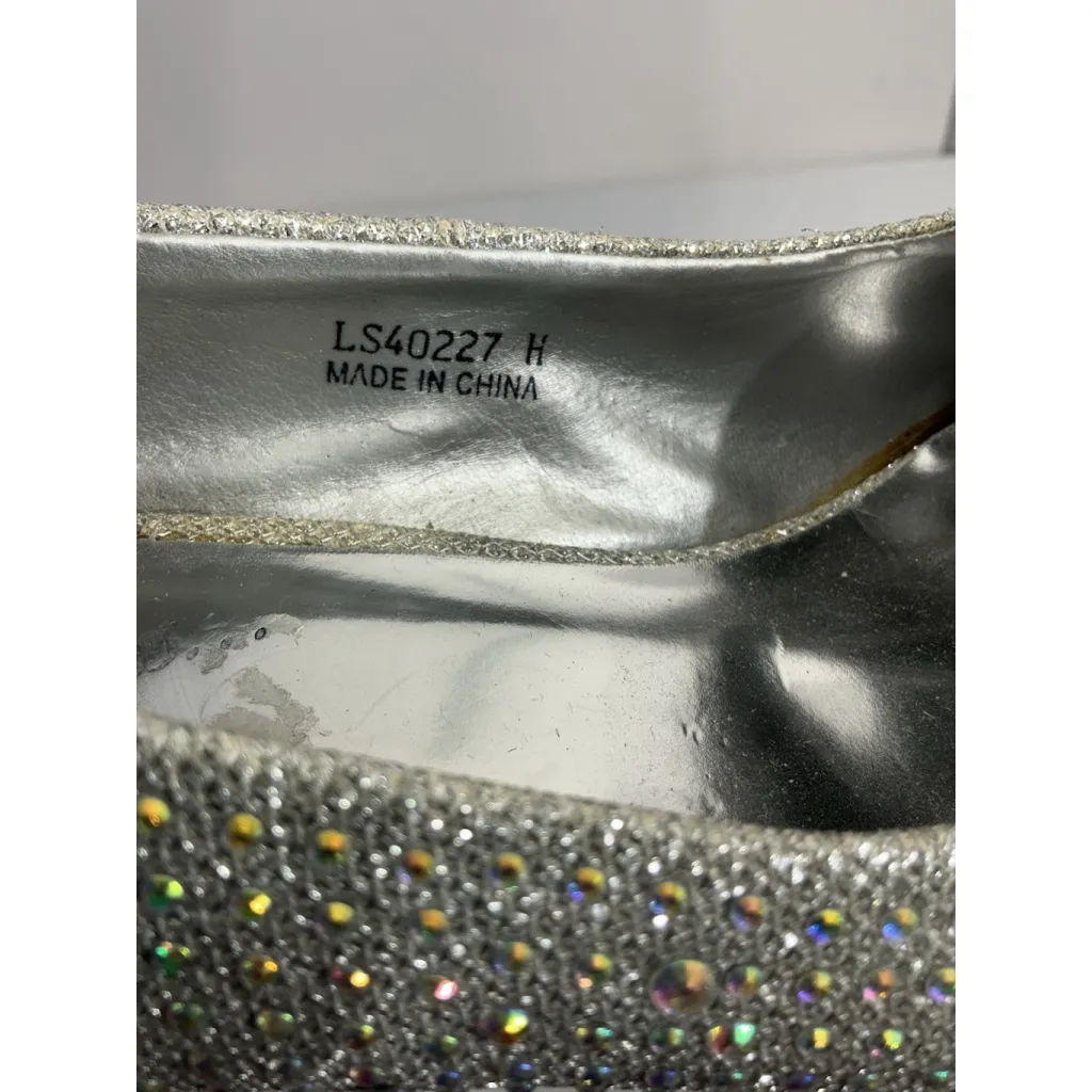 Womans Occasions By Casandra Pumps 8 Silver Rhinestone Platform Stiletto Slipon - Image 7