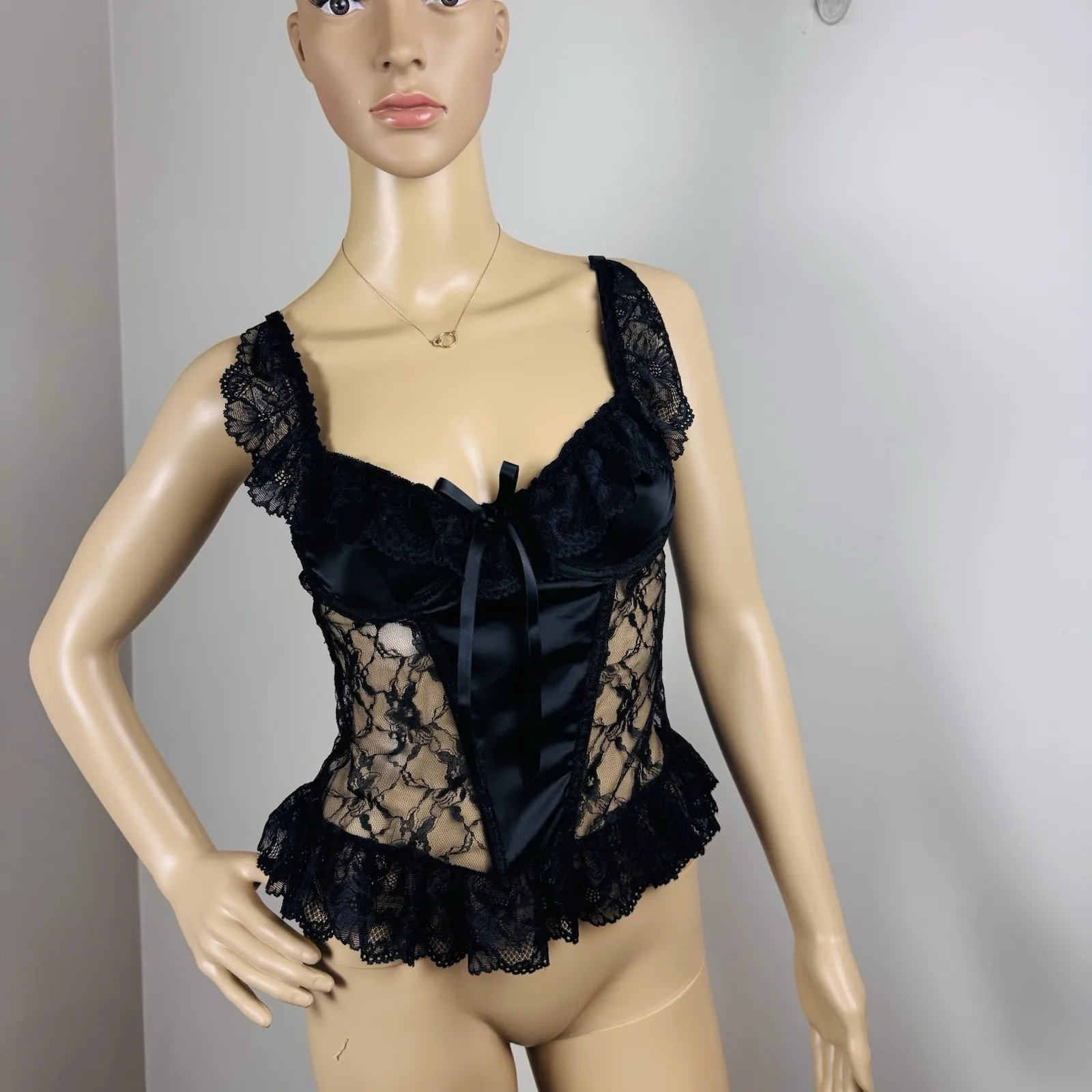 NWT PLT Black Lace Corset Top - Size‎ 2 Hook & Eye Closure - Image 2