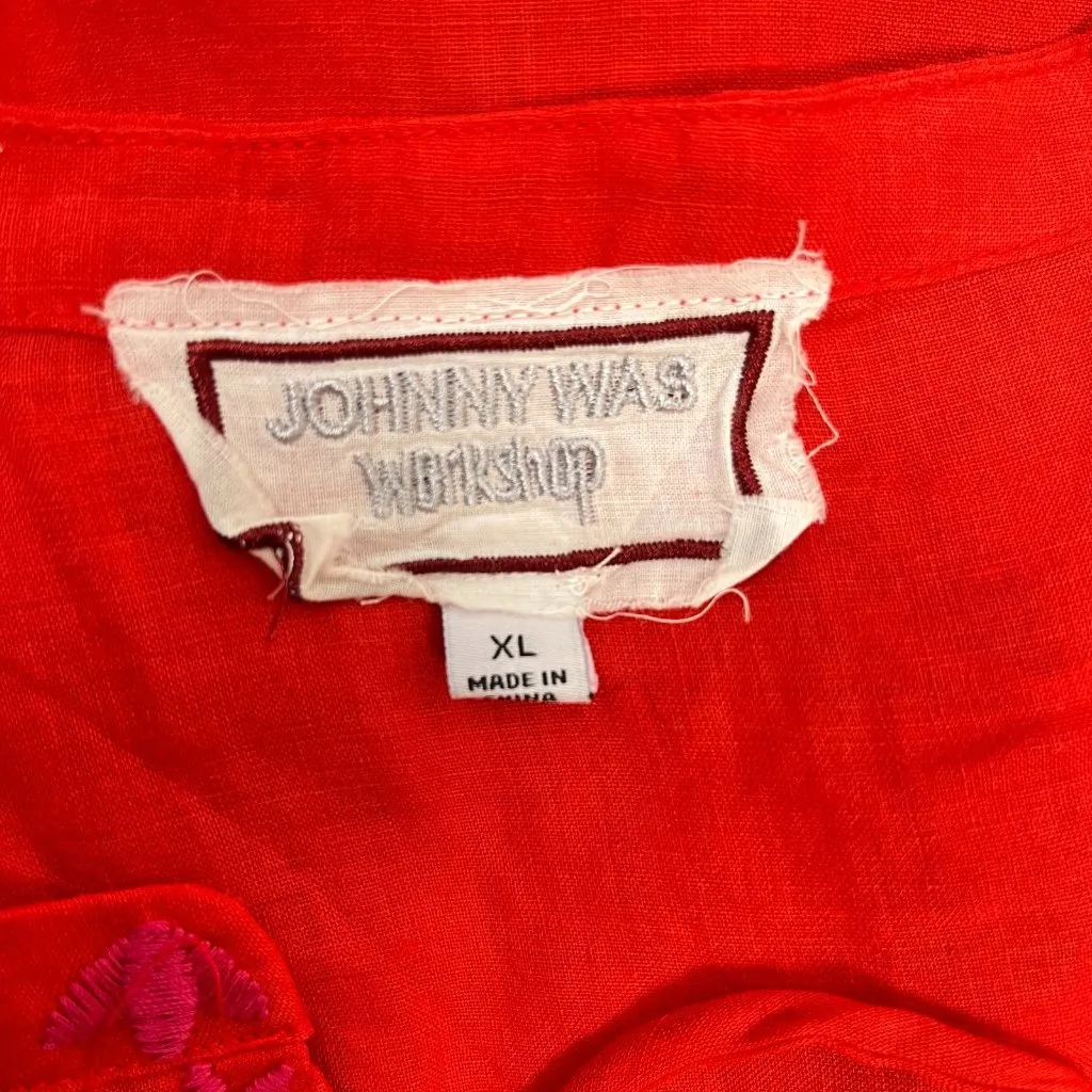 NWOT Johnny Was Ramie Embroidery Ruffles Red Luciana Tie Front Sleeve Dress XL - Image 11