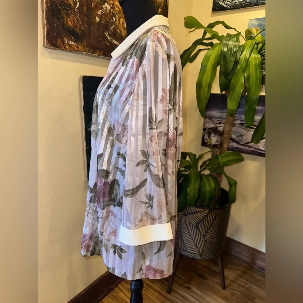 EUC R&M RICHARDs DUSTER JACKET ROSE METALLIC W LACE APPLIQUÉ LIGHTWEIGHT SZ 16W - Image 6