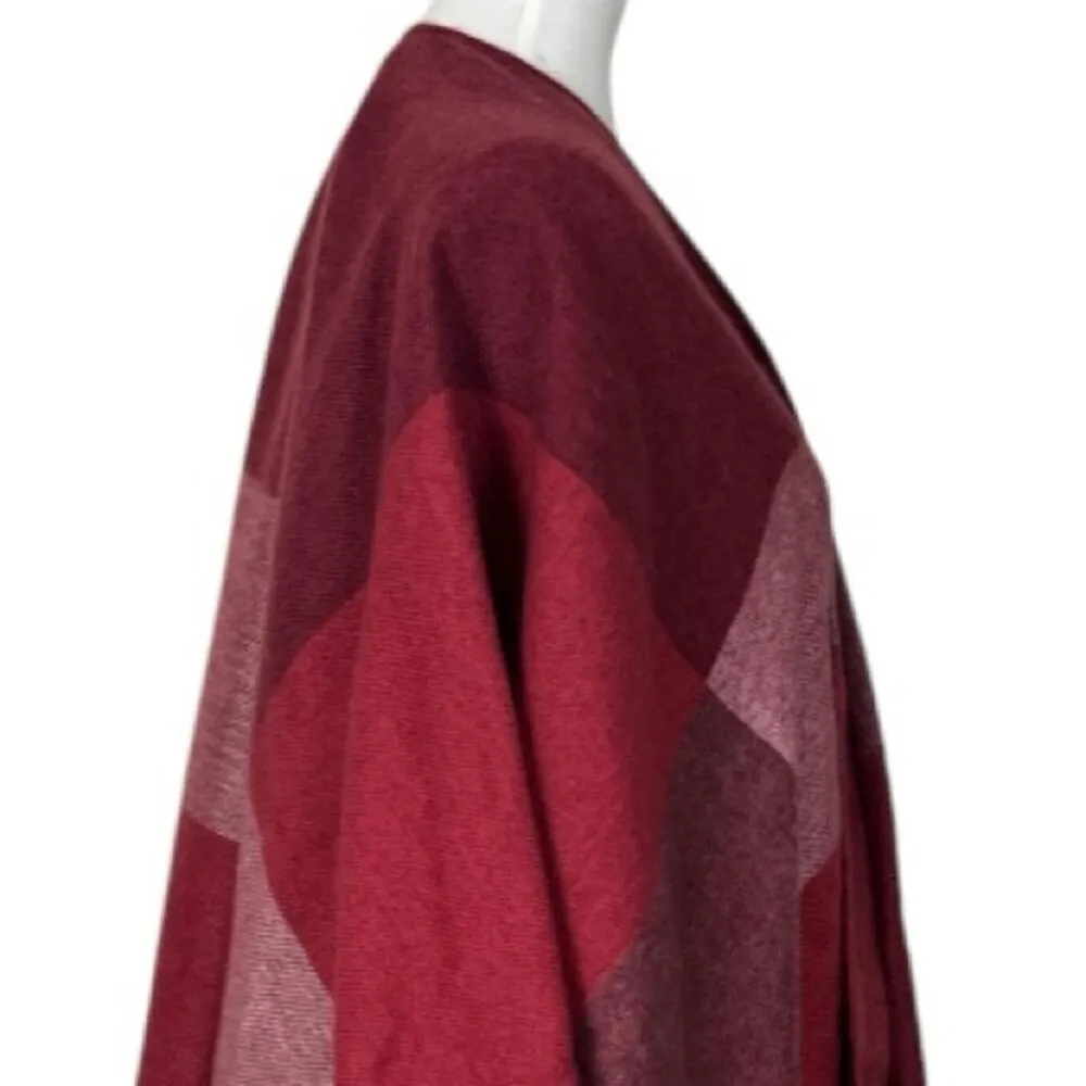 Woolrich Cozy Blanket Scarf Wrap Open Front Fringe Burgundy Pink Women One Size - Image 9