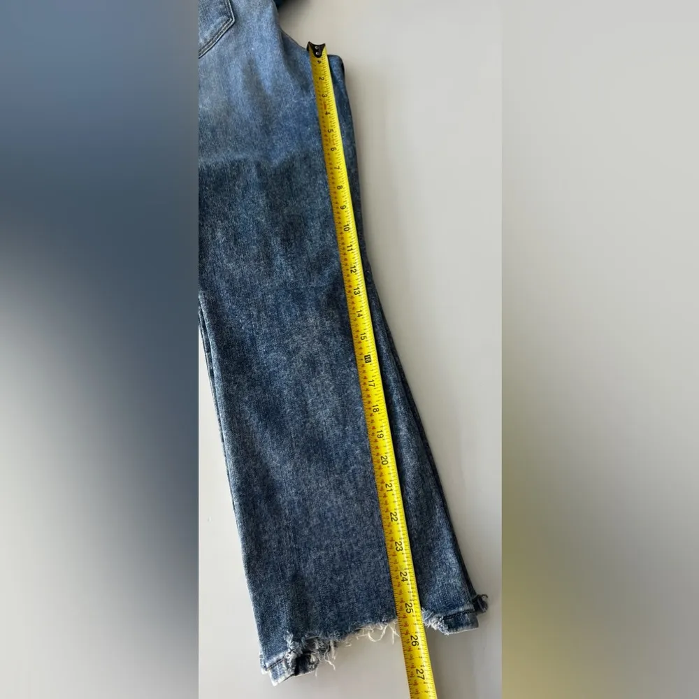 Judy Blue Cropped Bootcut Jean Distressed Stretch High Rise Chewed Hem Boho 7/28 - Image 7