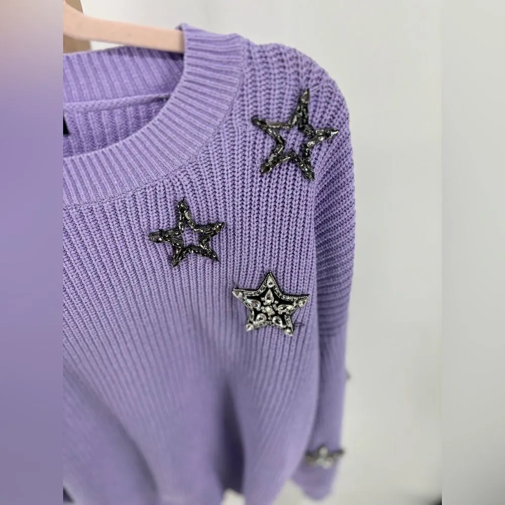 VERSONA Ontwelfth Lavender Sweater with Rhinestone Stars Size Large - Image 6