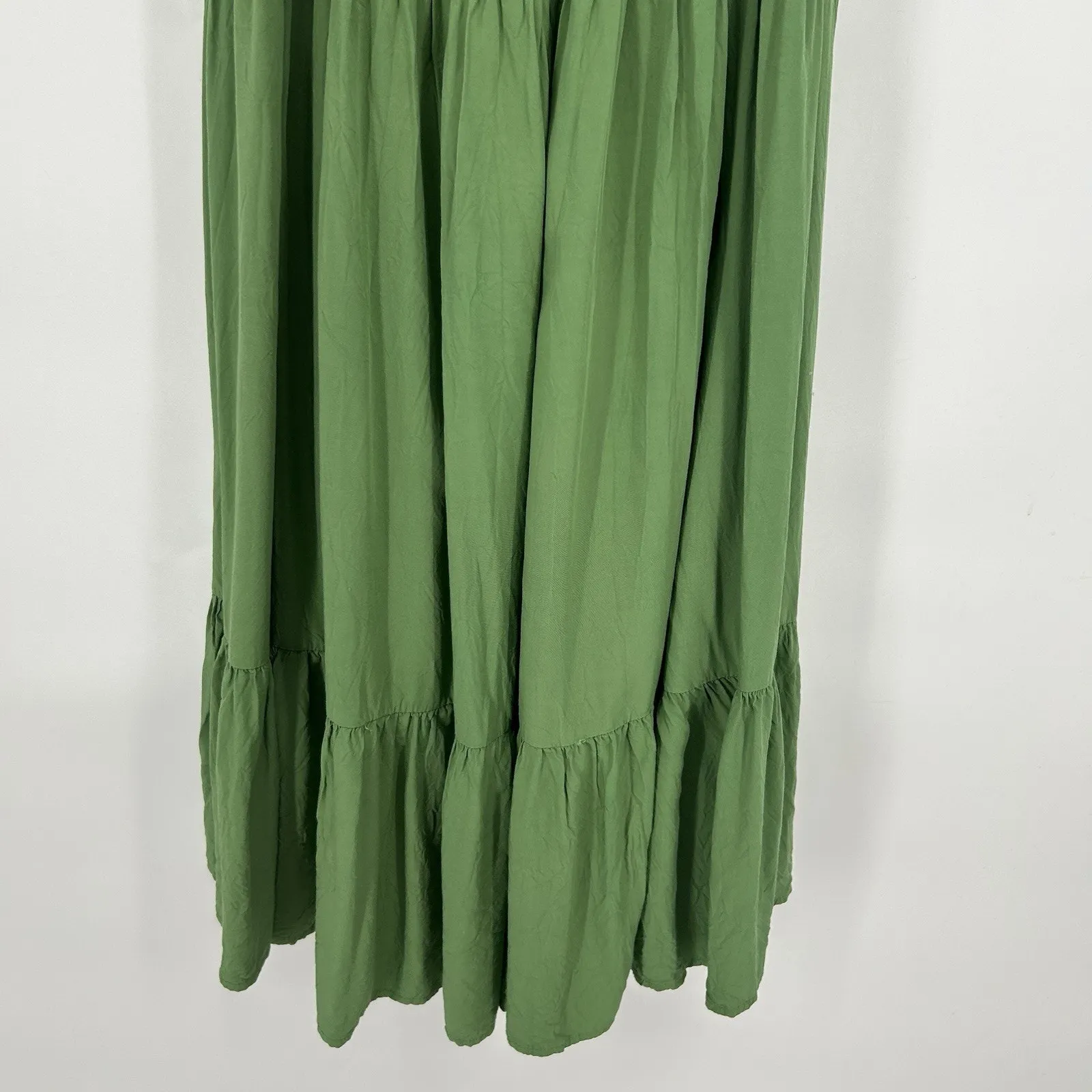 Wishlist Green Smocked Midi Dress Tiered Boho Fairy Pockets Sleeveless Size M - Image 5