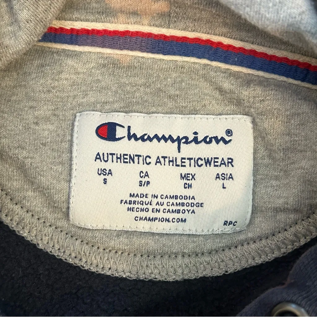 Champion Spellout Tie Dye Hoodie Sweatshirt Navy Blue Small - Image 5