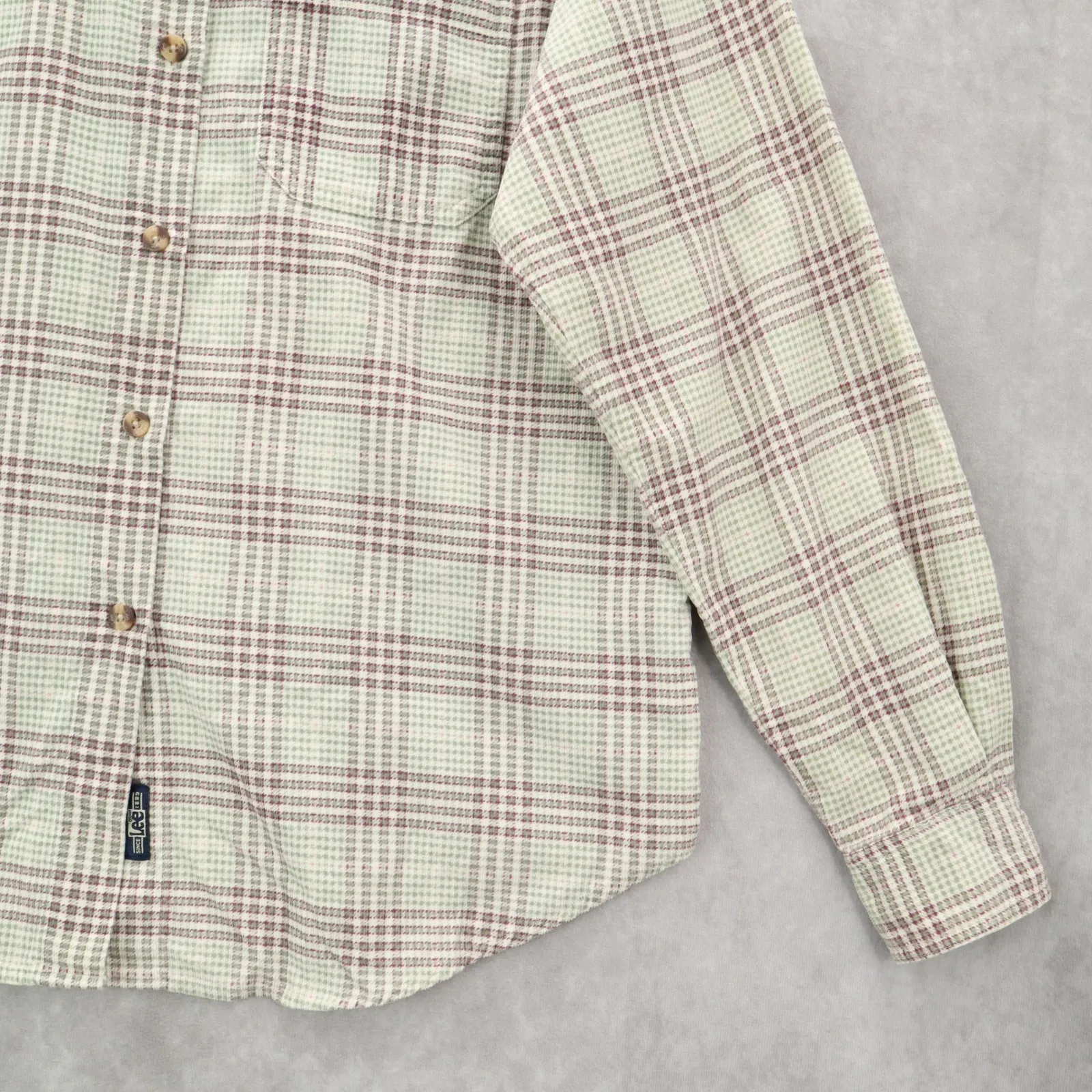 Lee Green Flannel Plaid Long Sleeve Button Up Western Cotton Work Vintage Small - Image 5