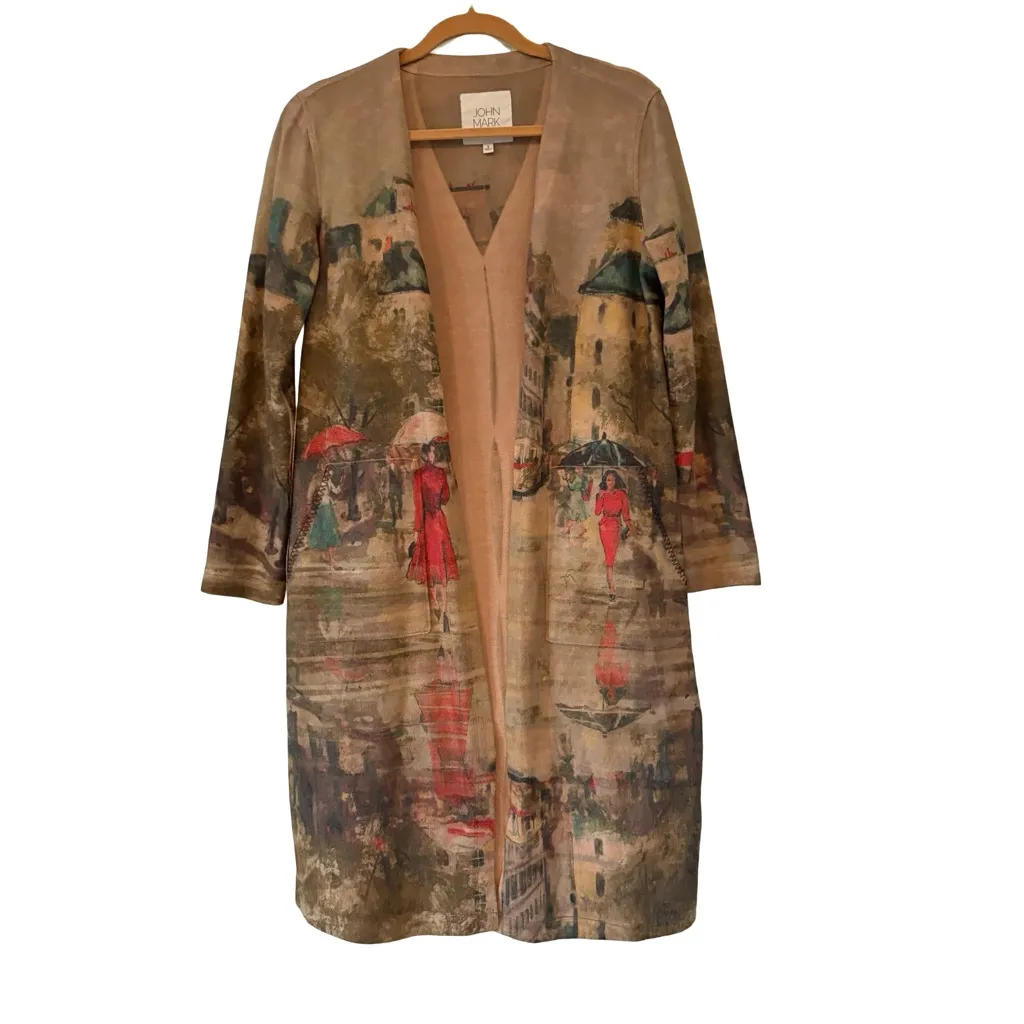 John Mark Art Print Long Line Open Front Cardigan, Sz S - Image 9