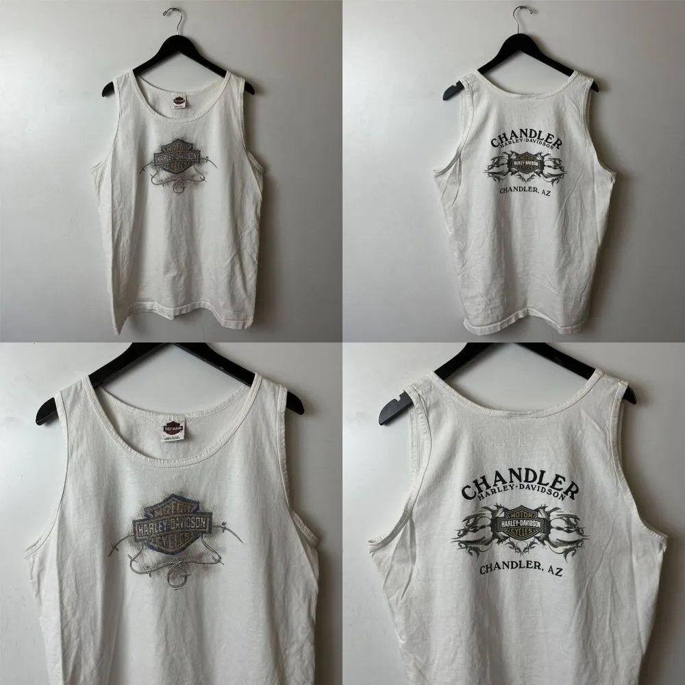 Vintage Y2K Harley Davidson Chandler AZ Tank Top Womens White XL Extra Large USA - Image 12