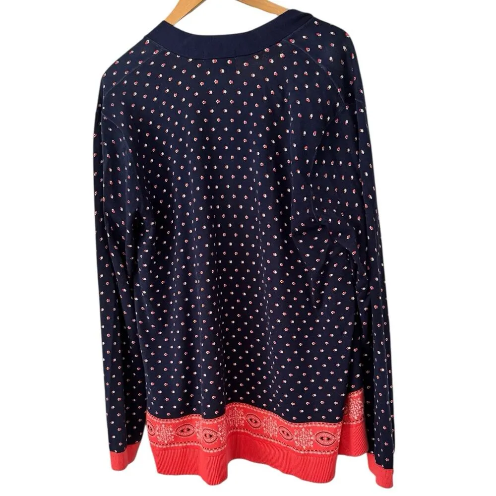 Lands End 100% Supima Cotton Geo Bandana Print Cardigan Sweater Women’s Large Blue - Image 2