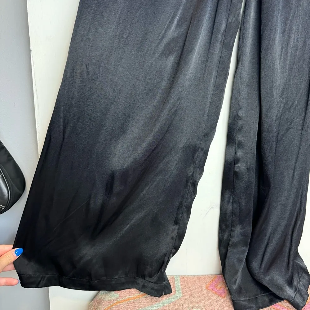 NWT Zara Black Satin Wide Leg Jumpsuit Sz Medium Gold Chain Belt - Image 8