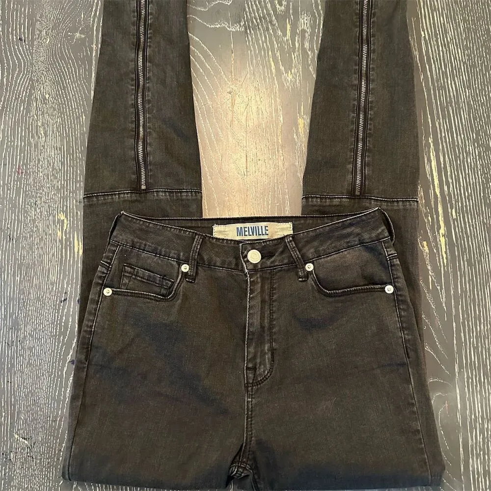 MELVILLE Women's Skinny Jeans Stretch Black Size 26 Zip Closure - Image 3