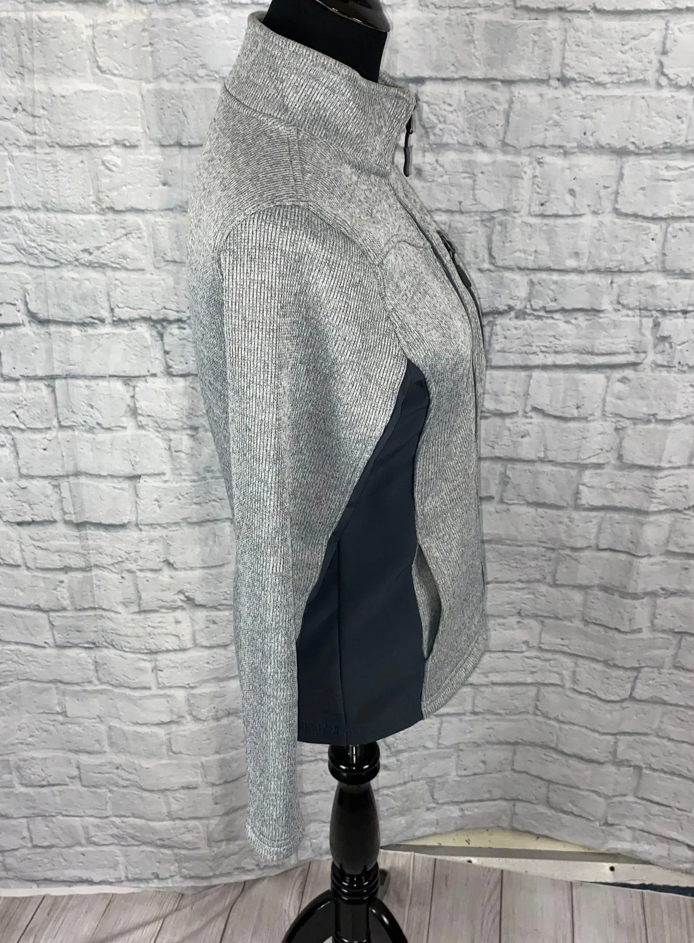 full zip high neck ribbed jacket grey sz small women - Image 7