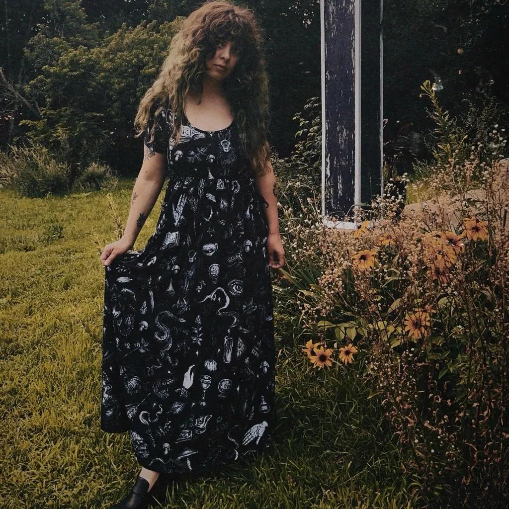 Black & White Gothic Halloween Empire Waist Maxi Dress Salem Witch Size Large - Image 2