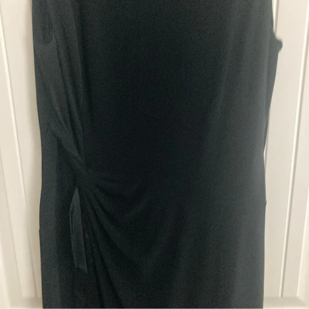 Lauren Ralph Lauren Midi Dress 12 Black Ruching Boat Neck Classic Staple Piece - Image 3