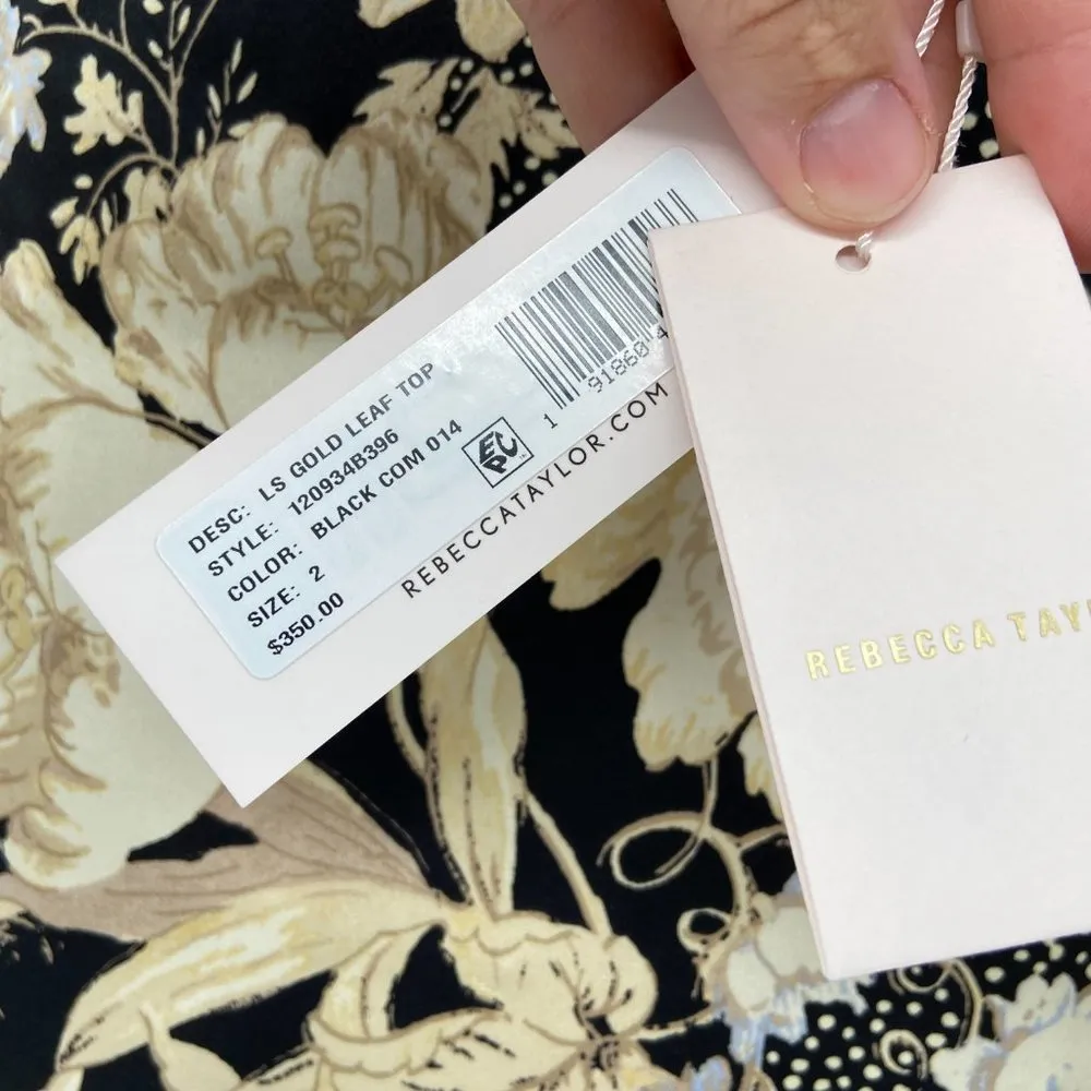 Rebecca Taylor Floral Contrast Silk Tie Blouse - Image 93