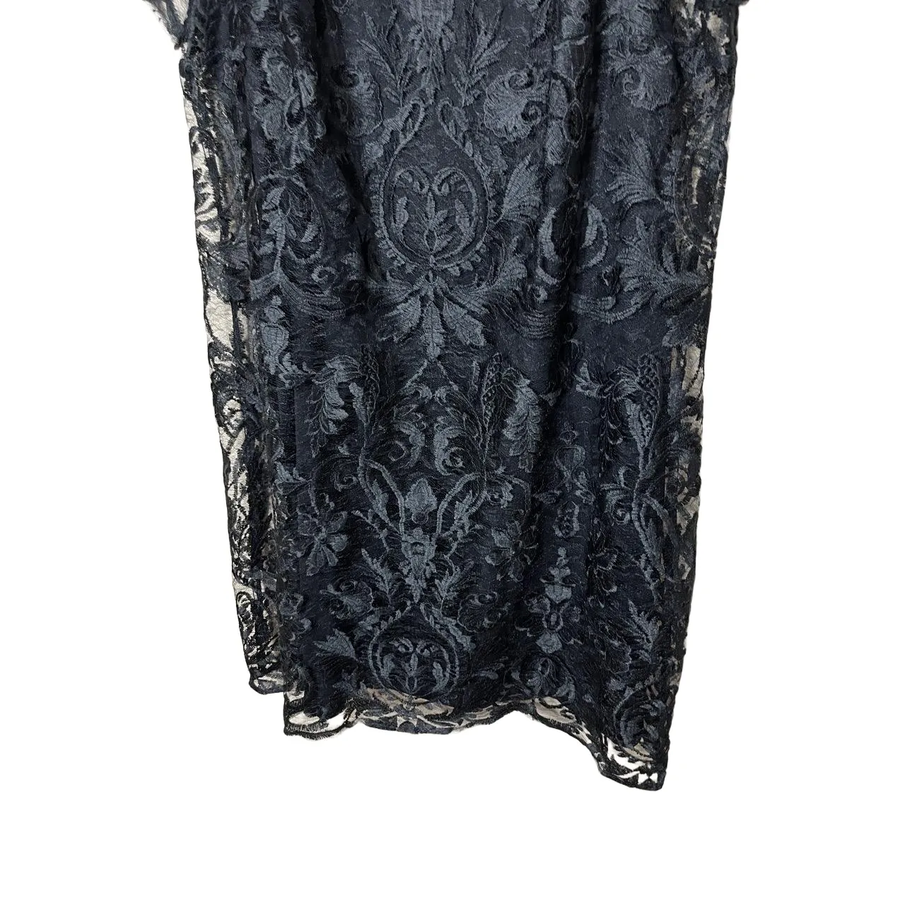 Leslie Fay Black Sheer Lace Short Sleeve Round Neck Midi Sheath‎ Dress 14W - Image 2