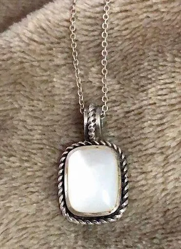 Mother of Pearl Sterling Silver Pendant With Rope Detail On Sterling Chain - Image 1