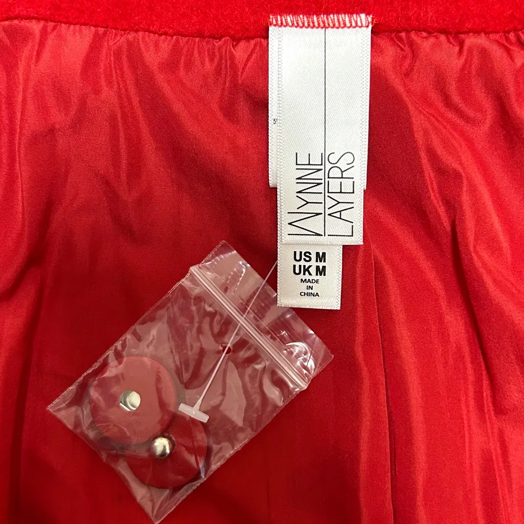 Marla Wynne Layers Red Melton Wool Blend Snap Button Dolman Sleeve Coat Medium - Image 10