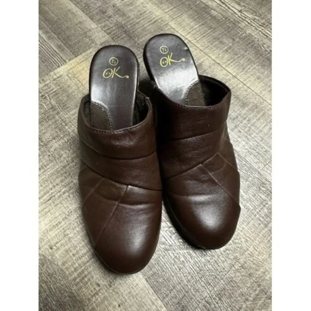 Y2K‎ 90S Heel Mule Clogs Brown Slip On Shoe Size 7.5 - Image 3