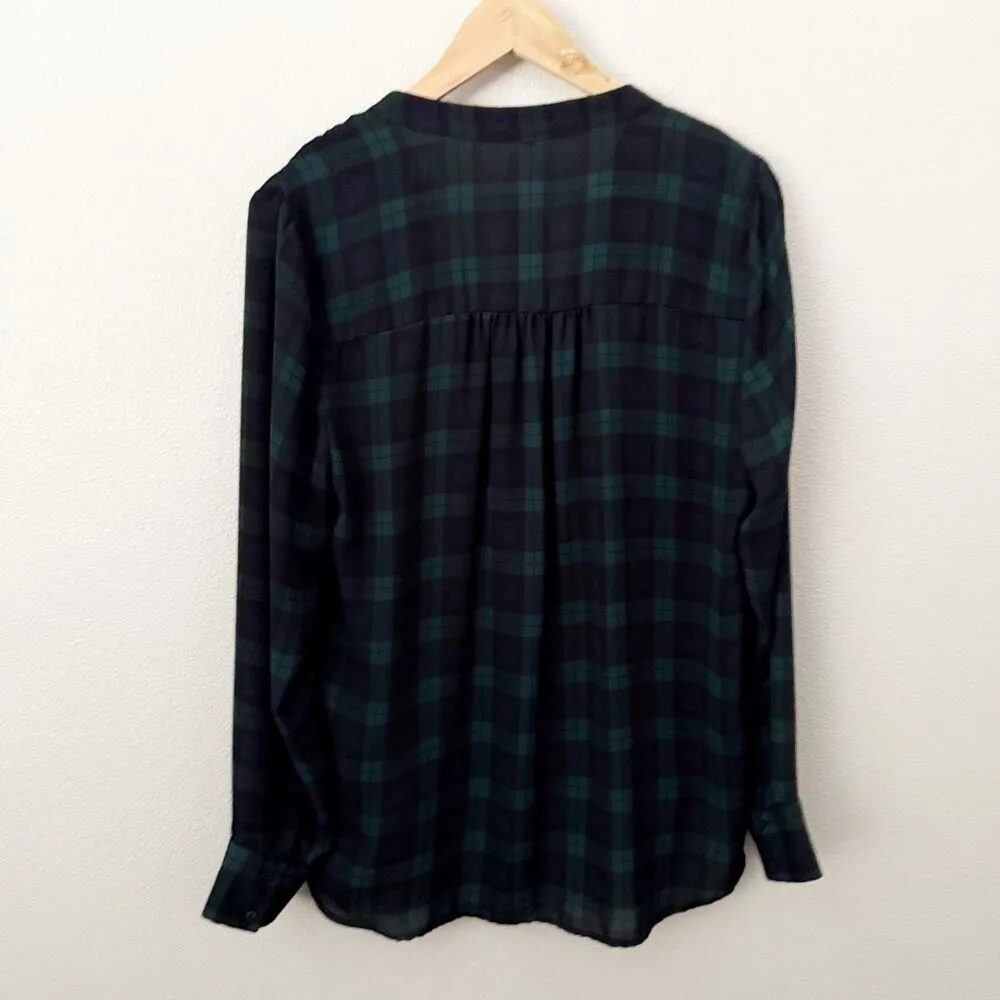 THE LIMITED | Navy Black Green Blackwatch Plaid Blouse Long Sleeve | Size XL - Image 5