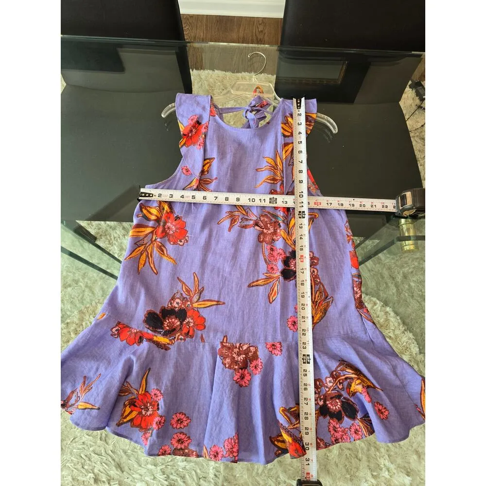 Free People Tunic Top Womens Small Blue Floral Cap Sleeve Drop Waist Crew Neck - Image 8