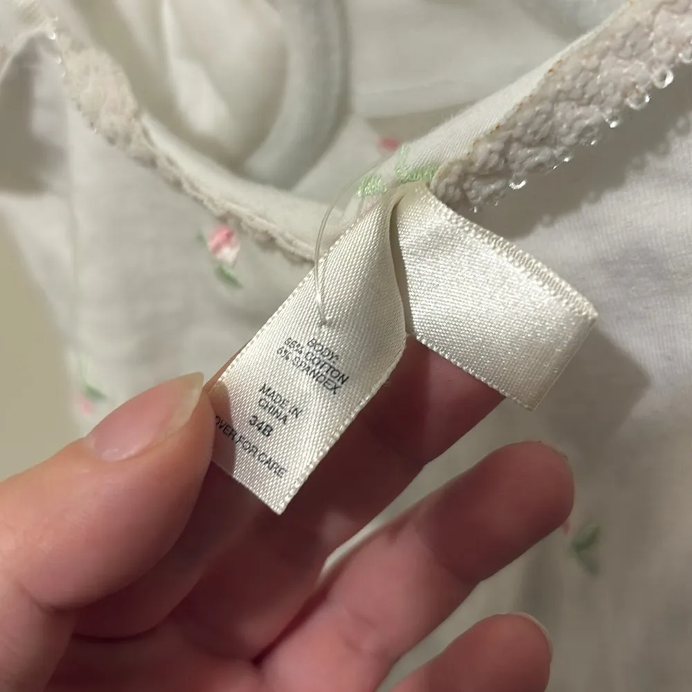 Vintage Victorias Secret Teddy Small 34B White Cotton Embroidered Pink Rose Buds - Image 10