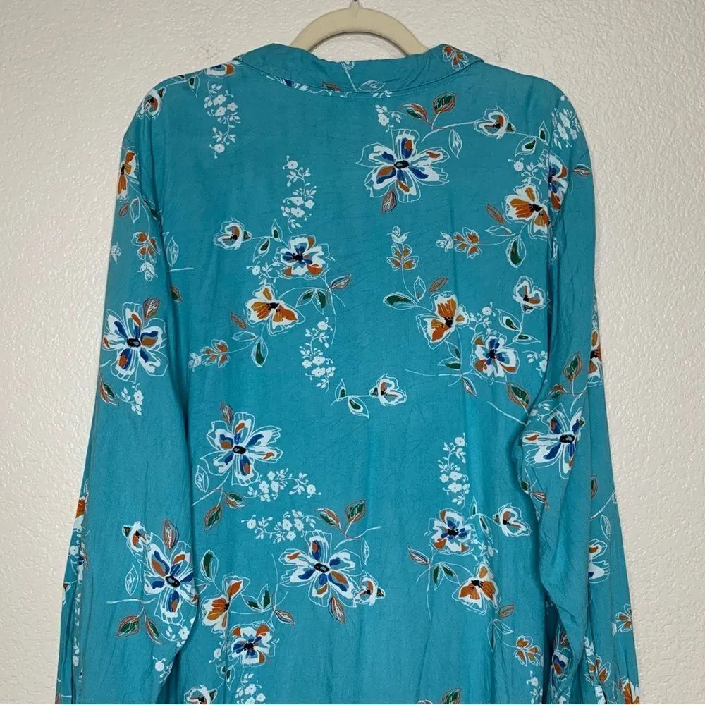 Woman Within Blue Floral Button Down Shirt - Image 7
