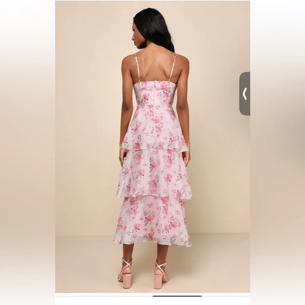 Lulus Immaculate Cutie Light Pink Floral Sleeveless Tiered Midi Dress NWT size M - Image 7